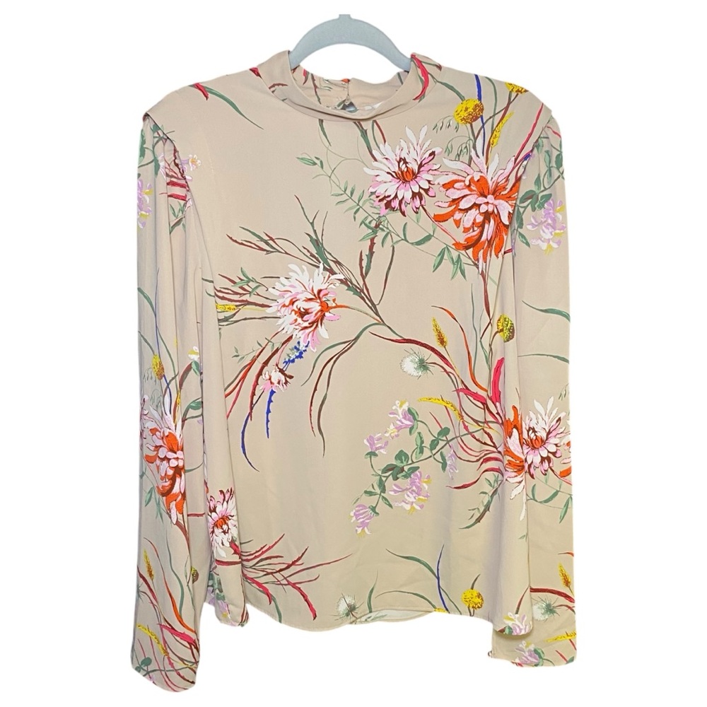 H&M Elegant Floral Print Mock Neck Blouse